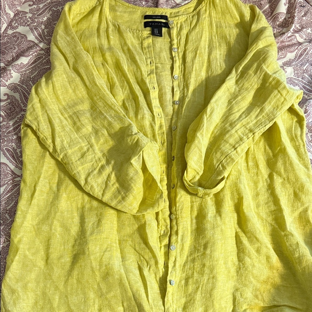 Tahari Yellow Button Down Shirt